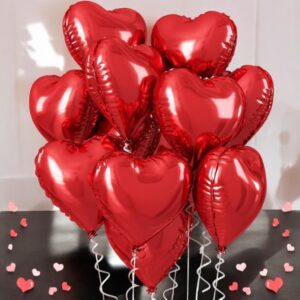 10 Red Heart Balloons Helium Foil