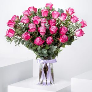 25 Deep Purple Roses Vase