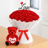 Red Rose with Teddy Bear /100 flowers